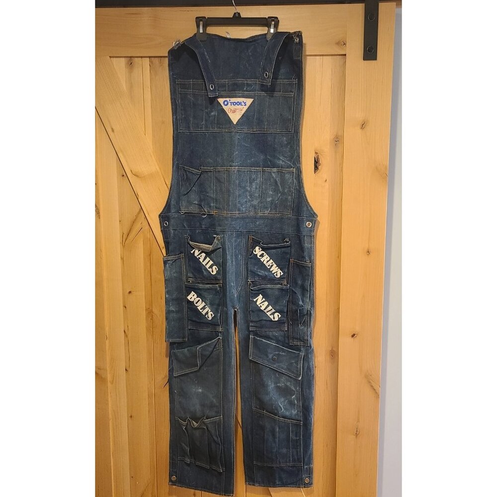 O’TOOL’S ORIGINAL Blue Denim Tool Rack Overalls Hanging Pocket Wall Organizer
